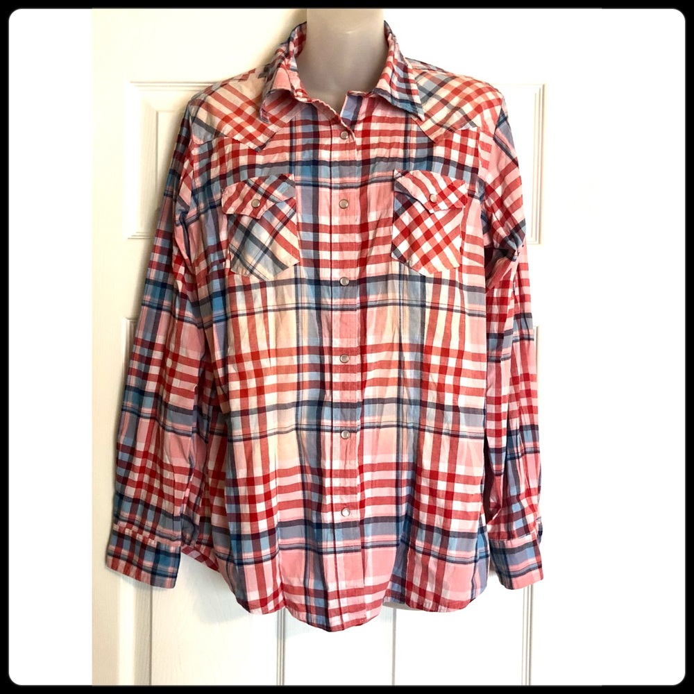 Wrangler Plaid Pearl Snap Western Shirt